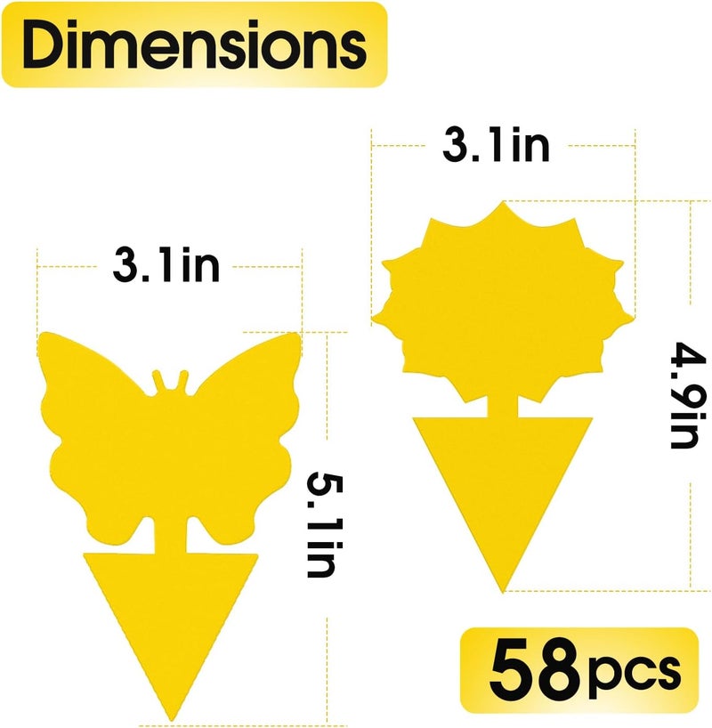 Cleanuper 58 Pcs Flying Insect Traps for Plants,Indoors, Outdoors, Kitchen, Office, Yellow Sticky Traps for Fungus Gnat, Fly and Flying Insects, Non-Toxic & Odorless, Kid & Pet Safe, Economic Pack - Image 2